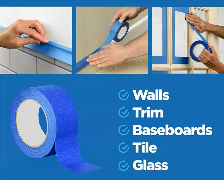 UV Resistance 14 Days No Residue High Adhesive Crepe Paper Masking Tape Blue